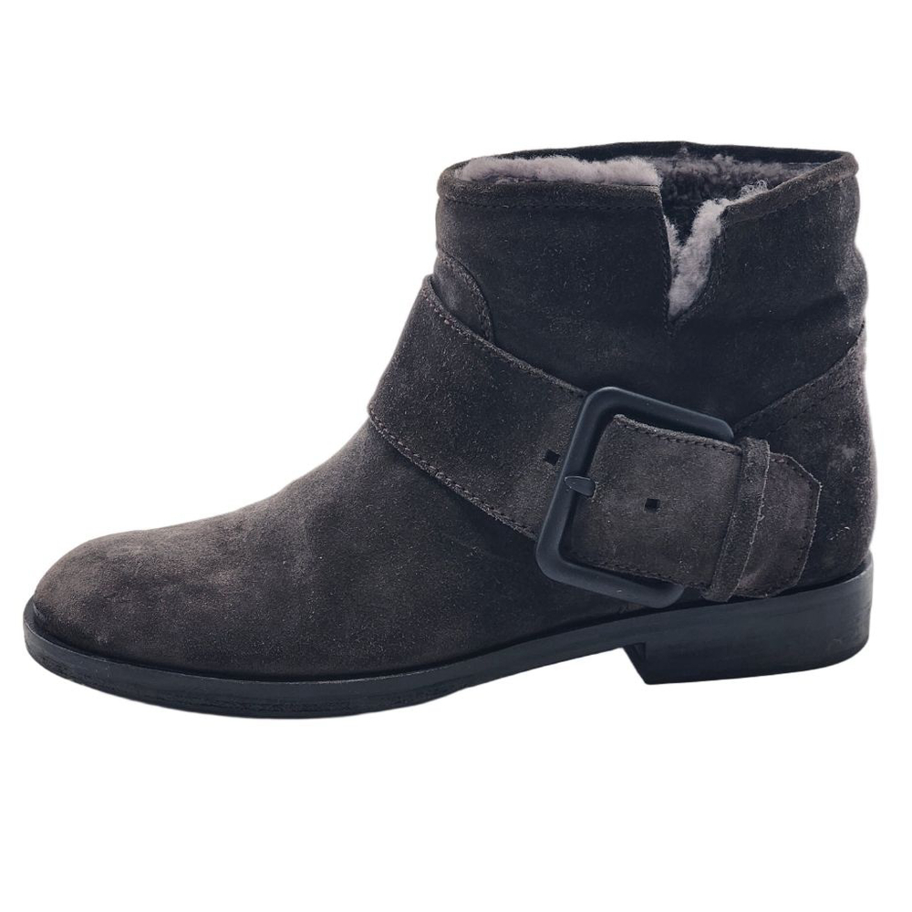 SIGERSON MORRISON $525 Suna 2 Gray Shearling Buckle Suede Ankle Booties Size 7‎
